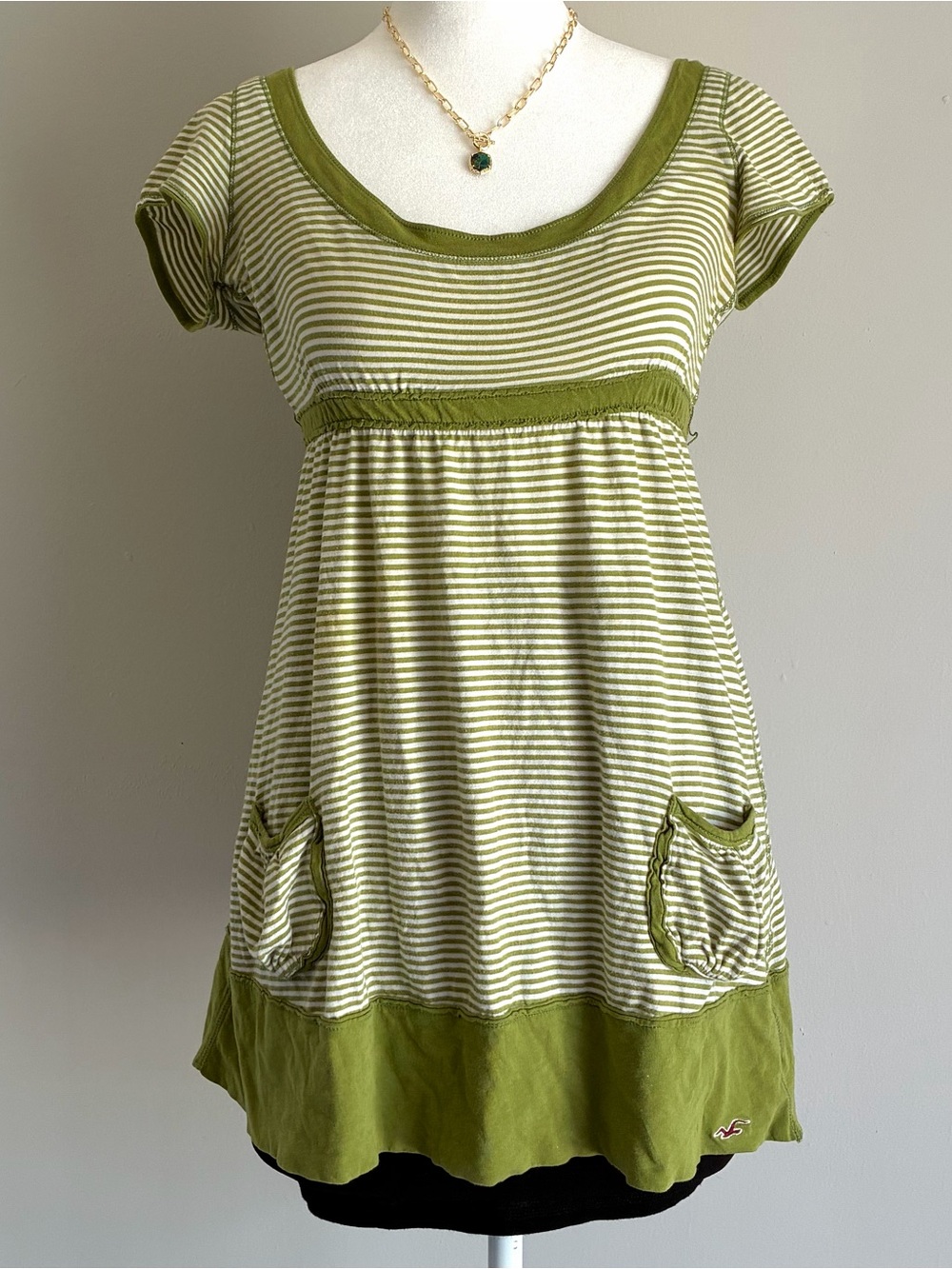 Y2k vintage rare Hollister green and white striped babydoll top Size: M